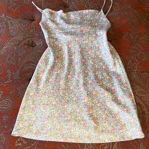 Altar'd State Blue Floral Slip Dress with Pink & Yellow Accents